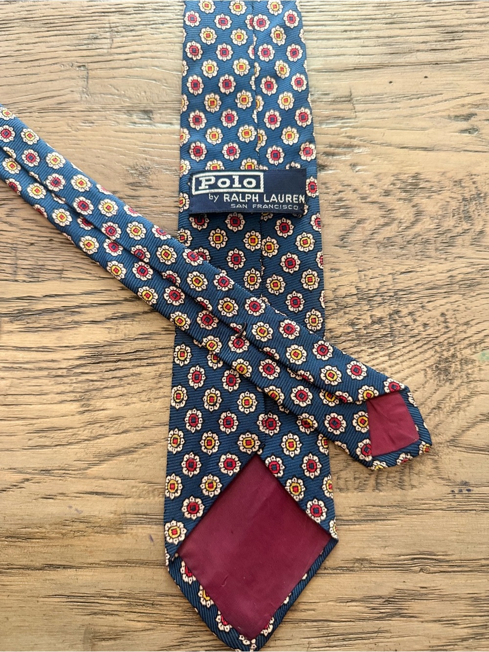 Polo by Ralph Lauren Navy Floral Medallion Silk Tie with Red and Gold Accents